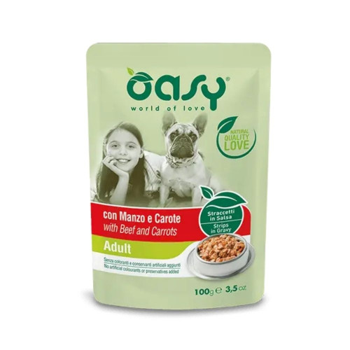Влажный корм Oasy Dog Wet Natury для взрослых собак, говядина и морковь, 100 г