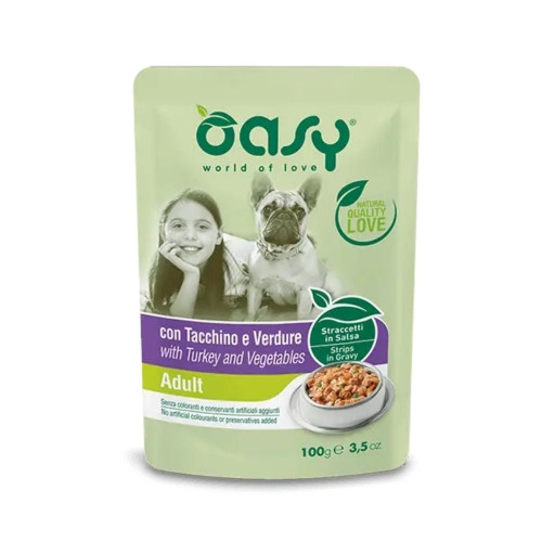 Влажный корм Oasy Dog Wet Natury для взрослых собак, индейка и овощи, 100 г