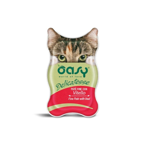 Влажный корм Oasy Cat Wet Delicatesse для взрослых кошек, паштет с телятиной, 85 г