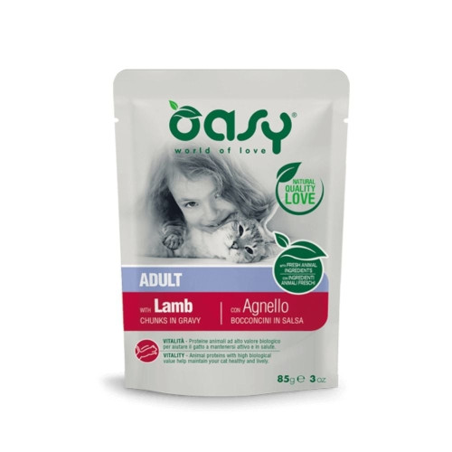 Влажный корм Oasy Cat Wet Adult для взрослых кошек, ягненок, 85 г