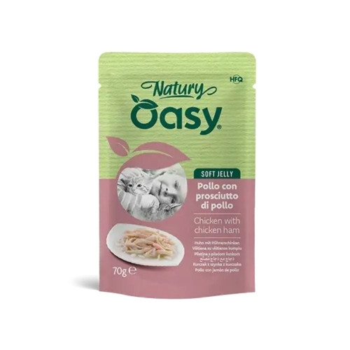 Вологий корм Oasy Cat Wet Natury для дорослих котів, курка з шинкою, 70 г