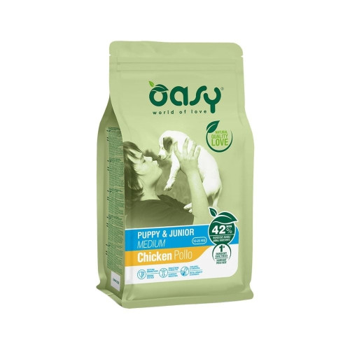 Сухой корм Oasy Dog Lifestage Puppy & Junior Medium для щенков средних пород, курица, 3 кг