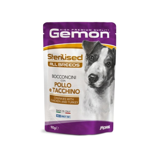 Влажный корм Gemon Dog Wet Sterilised для стерилизованных собак, курица и индейка, 100г