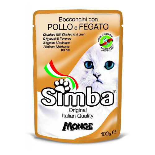 Вологий корм Monge Simba Cat Wet для котів, з куркою та печінкою, 100 г