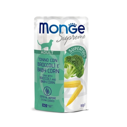 Вологий корм Monge Cat Wet Adult для дорослих котів, тунeць з броколі та молодою кукурудзою, 80 г Вологий корм Monge Cat Wet Adult для дорослих котів, тунeць з броколі та молодою кукурудзою, 80 г