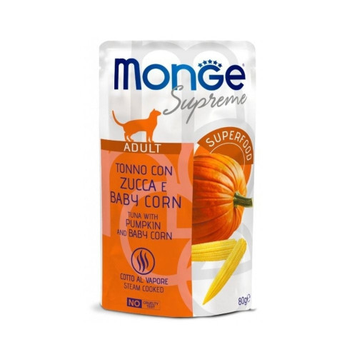 Вологий корм Monge Cat Wet Adult для дорослих котів, тунeць з гарбузом та молодою кукурудзою, 80 г Вологий корм Monge Cat Wet Adult для дорослих котів, тунeць з гарбузом та молодою кукурудзою, 80 г