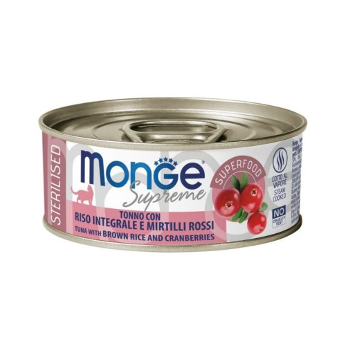 Вологий корм Monge Cat Wet Sterilised для дорослих стерилізованих котів, тунeць та журавлина, 80 г Вологий корм Monge Cat Wet Sterilised для дорослих стерилізованих котів, тунeць та журавлина, 80 г