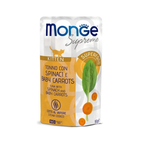 Вологий корм Monge Cat Wet Kitten для кошенят, тунeць зі шпинатом та молодою морквою, 80 г Вологий корм Monge Cat Wet Kitten для кошенят, тунeць зі шпинатом та молодою морквою, 80 г
