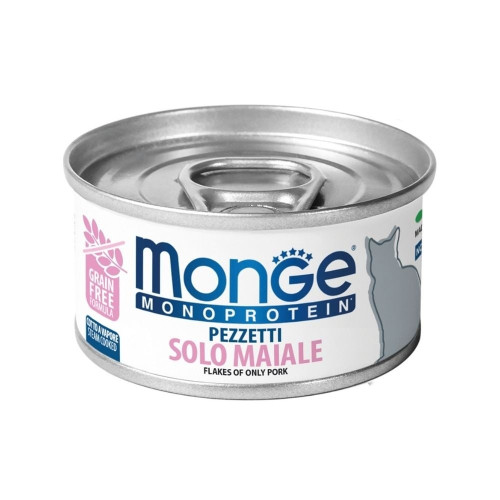 Вологий корм Monge Cat Wet Monoprotein для дорослих котів, м'ясні пластівці, свинина, 80 г Вологий корм Monge Cat Wet Monoprotein для дорослих котів, м'ясні пластівці, свинина, 80 г