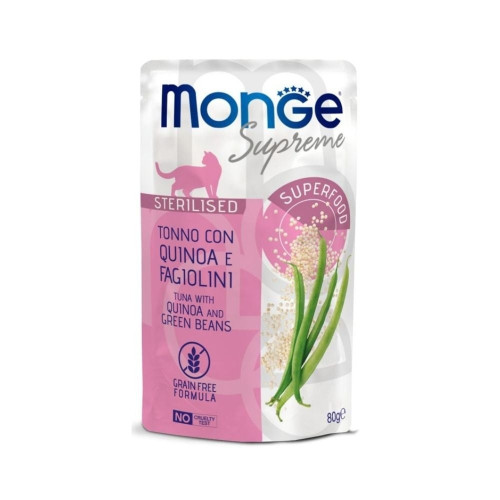 Вологий корм Monge Cat Wet Sterilised для стерилізованих котів, тунeць з кіноа та стручковою квасолею, 80 г Вологий корм Monge Cat Wet Sterilised для стерилізованих котів, тунeць з кіноа та стручковою квасолею, 80 г