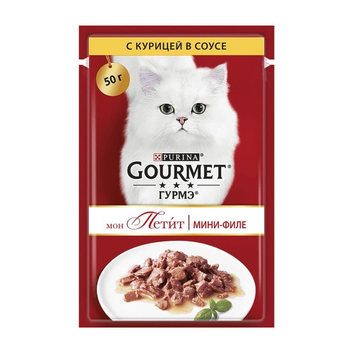 Влажный корм Purina Gourmet Mon Petit для взрослых кошек, с курицей, кусочки в соусе, 50 г