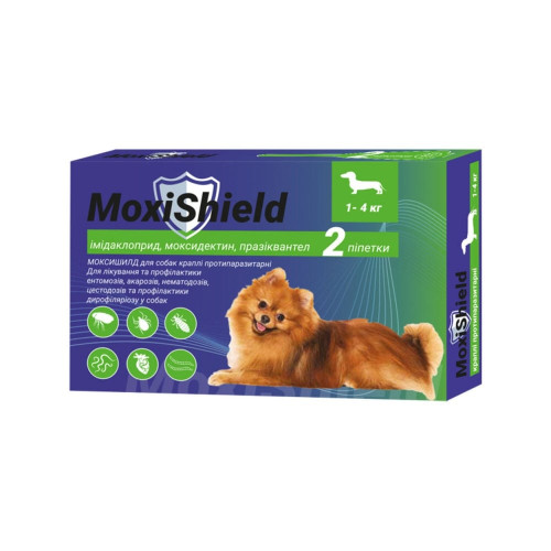 Капли на холку MoxiShield противопаразитарные, для собак весом 1-4 кг, 0.4 мл, 2 пипетки
