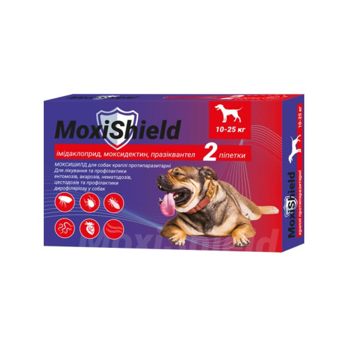 Капли на холку MoxiShield противопаразитарные, для собак весом 10-25 кг, 3.0 мл, 2 пипетки