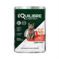 Вологий корм Equilibre&Instinct для дорослих і стерилізованих котів, з куркою, гарбузом і цитрусовими, шматочки в соусі, 85 г