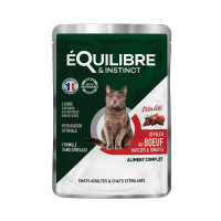 Влажный корм Equilibre&Instinct для взрослых и стерилизованных кошек, с говядиной, фасолью и томатами, кусочки в соусе, 85 г Влажный корм Equilibre&Instinct для взрослых и стерилизованных кошек, с говядиной, фасолью и томатами, кусочки в соусе, 85 г