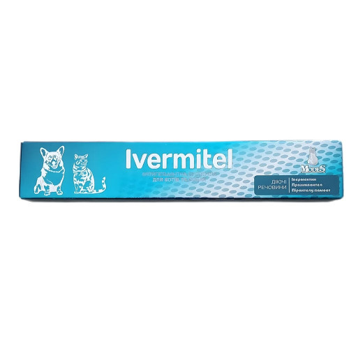Суспензия Modes Ivermitel антигельминтная для собак и кошек, со вкусом мяса, 10 мл