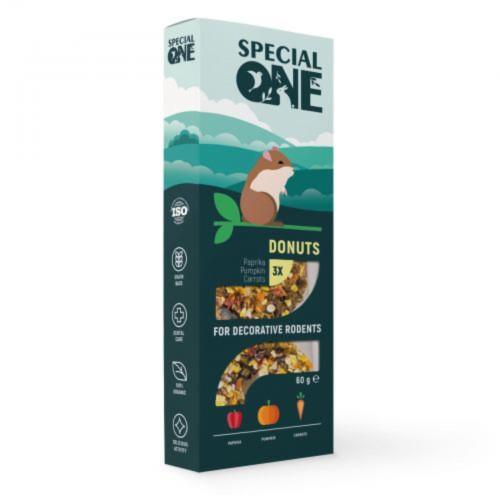 Ласощі Special One пончики для декоративних гризунів, паприка, гарбуз, морква, 60 г Ласощі Special One пончики для декоративних гризунів, паприка, гарбуз, морква, 60 г
