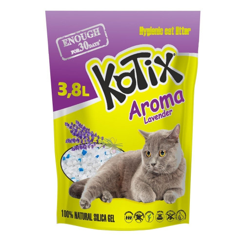 Силикагелевый наполнитель Kotix Lavender для кошачьего туалета, с ароматом лаванды, 3.8 л