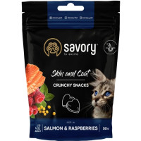 Хрустящие лакомства Savory Skin and Coat Snack для кошек, для здоровья кожи и шерсти, лосось и малина,50 г Хрустящие лакомства Savory Skin and Coat Snack для кошек, для здоровья кожи и шерсти, лосось и малина,50 г