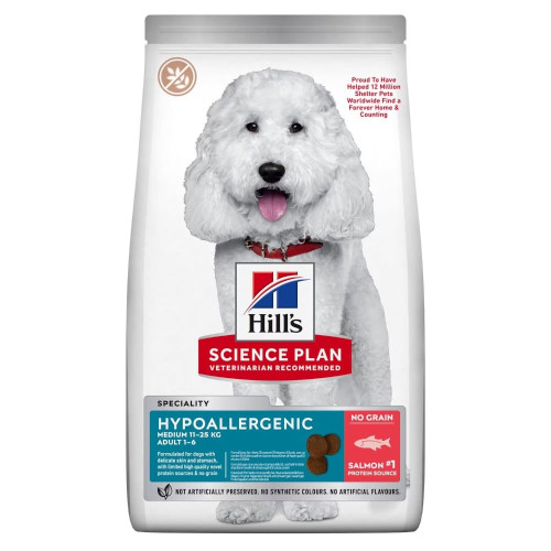 Сухой корм Hill's Science Plan Hypoallergenic для взрослых собак средних пород,беззерновой с лососем ,2.5 кг