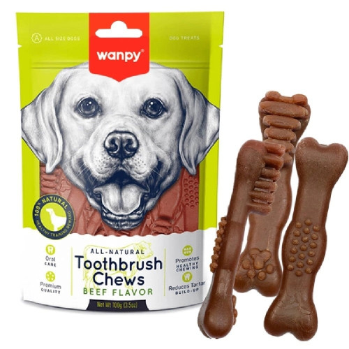 Ласощі Wanpy Toothbrush Chews Beef для собак, зі смаком яловичини, 100 г
