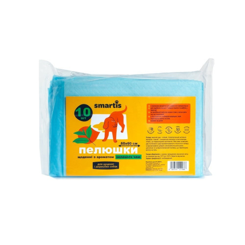 Пелюшки щоденні Smartis для собак, з ароматом зеленого чаю, 60×60 см, 10 шт