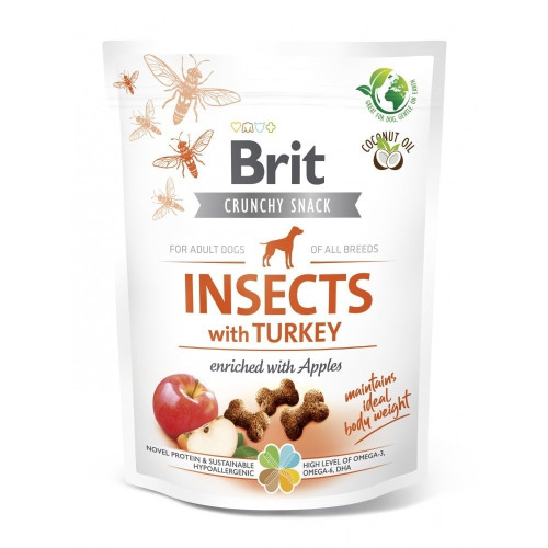 Лакомство Brit Care Crunchy Cracker Insects with Turkey, для собак, для поддержания веса, насекомые и индейка яблоко, 200 г