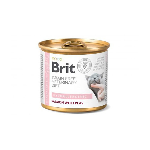 Корм влажный Brit VD GF Hypoallergenic для котов-аллергиков, лосось и горох, 200 г