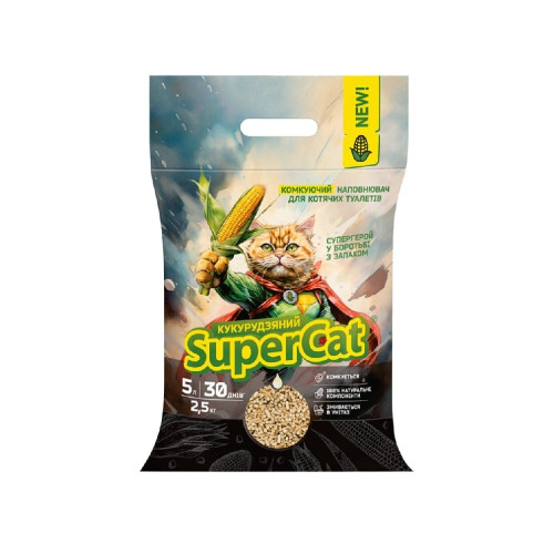 Наповнювач кукурудзяний Collar SuperCat, що комкується для котячих туалетів, 2.5 кг.