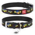 Нашийник шкіряний Waudog Design з QR паспортом для собак, малюнок "Дім" XXS, 12 мм/18-24 см, чорний