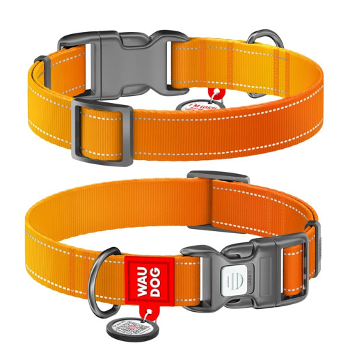 Ошейник нейлоновый Waudog Nylon Mono для собак, с QR паспортом, светоотражающий,  S,  15 мм, 25-35 см, оранжевый