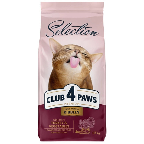 Сухий корм Клуб 4 Лапи Premium Selection для дорослих котів, індичка з овочами, 1.5 кг