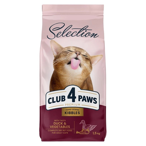 Сухий корм Клуб 4 Лапи Premium Selection для дорослих котів, качка з овочами, 1.5 кг