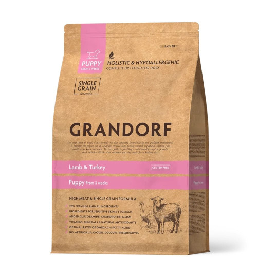 Сухий корм Grandorf Dog Puppy Lamb & Turkey для цуценят від 3 тижнів та вагітних сук, ягня та індичка, 1 кг