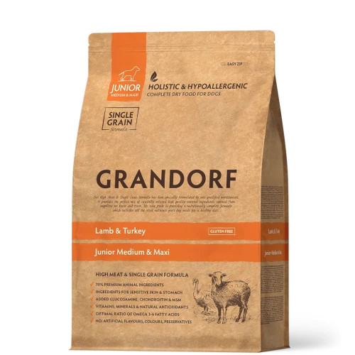 Сухий корм Grandorf Lamb&Turkey Junior для цуценят дрібних та середніх порід від 4 місяців, ягня та індичка, 3 кг