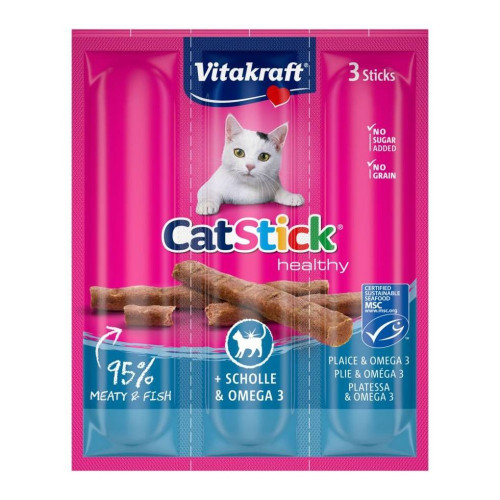 Ласощі Vitakraft, для котів, м'ясні палички з камбалою та Омега-3, 3 шт × 6 г