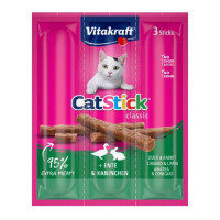 Лакомство Vitakraft, для кошек, мясные палочки с уткой и кроликом 3 шт × 6 г Лакомство Vitakraft, для кошек, мясные палочки с уткой и кроликом 3 шт × 6 г