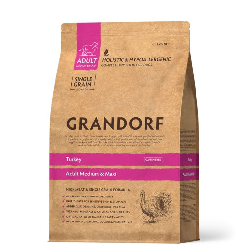 Сухий корм Grandorf Dog Medium & Maxi Turkey для собак середніх та крупних порід, індичка, 3 кг