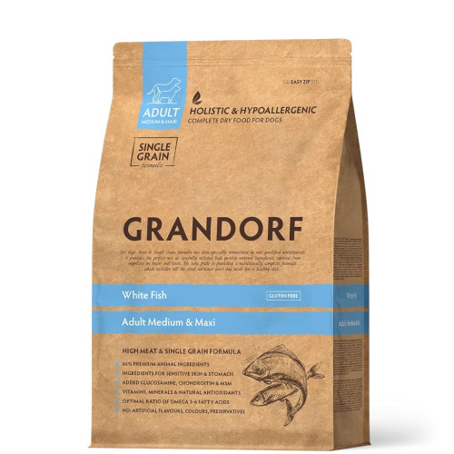 Сухий корм Grandorf Dog Medium & Maxi White Fish для собак середніх та крупних порід, риба, 1 кг
