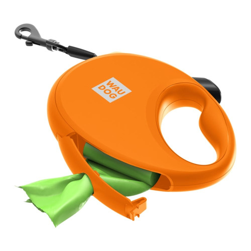 Поводок-рулетка Waudog R-leash для собак с контейнером для пакетов,  S, до 12 кг, 3 м, оранжевый