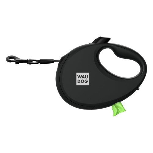 Поводок-рулетка Waudog R-leash для собак с контейнером для пакетов, М, до 20 кг, 5 м, черный