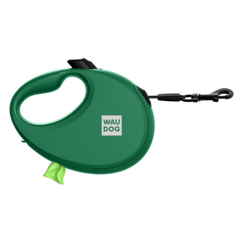 Поводок-рулетка Waudog R-leash для собак с контейнером для пакетов, L, до 40 кг, 5 м, зеленый