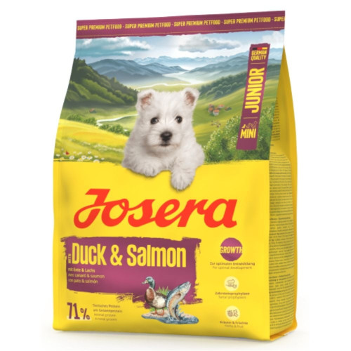 Сухой корм Josera Mini Junior Duck & Salmon для щенков мелких пород, с уткой и лососем, 0.9 кг