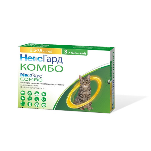 Капли Boehringer Ingelheim NexGard Combo против паразитов для кошек до 2.5-7.5 кг, L, 3 аппликатора (упаковка)
