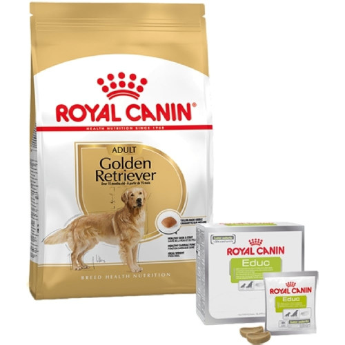 Набор сухого корма Royal Canin Adult Golden Retriever 12 кг + лакомство Educ 30 шт в подарок