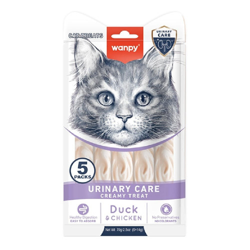 Функциональное жидкое лакомство Wanpy Creamy Lickable Treats Urinary Care для кошек с мочекаменной болезнью, 5×14 г
