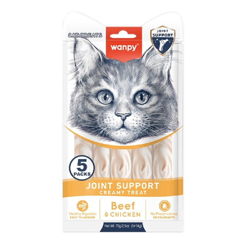 Функциональное жидкое лакомство Wanpy Creamy Lickable Treats Joint Support для поддержки суставов у кошек, 5×14 г