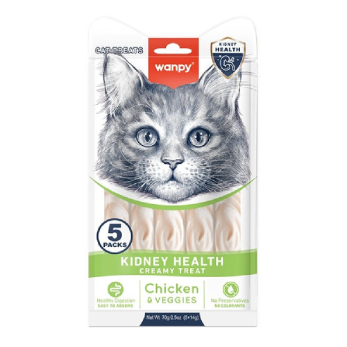 Функциональное жидкое лакомство Wanpy Creamy Lickable Treats Kidney Health для поддержания здоровья почек у кошек, 5×14 г