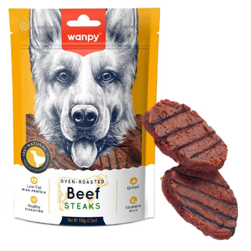 Лакомство для собак Wanpy Grilled Beef Steak, стейк гриль говядина курица, 100 г