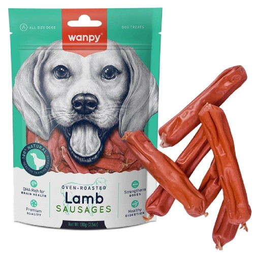 Лакомство Wanpy Lamb Sausages для собак, сосиски с ягненком, 100 г
